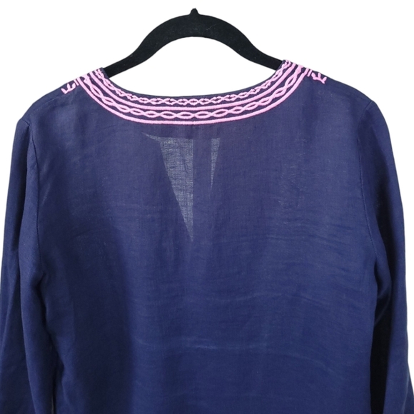Lilly Pulitzer Amelia Island Tunic Top Blouse XXS Navy Linen Embroidered V-Neck - Picture 4 of 13